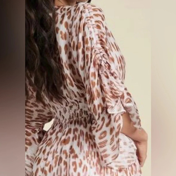 Venus Brown Metallic Cheetah Print V-Neck 3/4 Sleeves Kimono Coverup Top Size XS - Picture 2 of 13